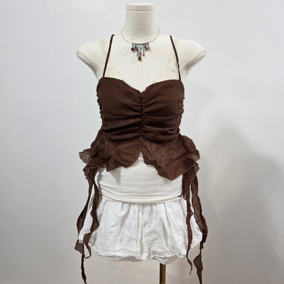 Dolls Kill Tops - Unbranded brown Criss Cross ruched crop top